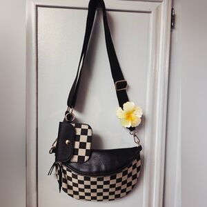 Stylish Black and Cream Checkered Women's Bag